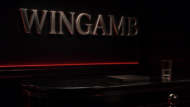 Wingamb iletişim seçeneklerini simgeleyen lüks bir casino ortamında merkezi WINGAMB yazısı