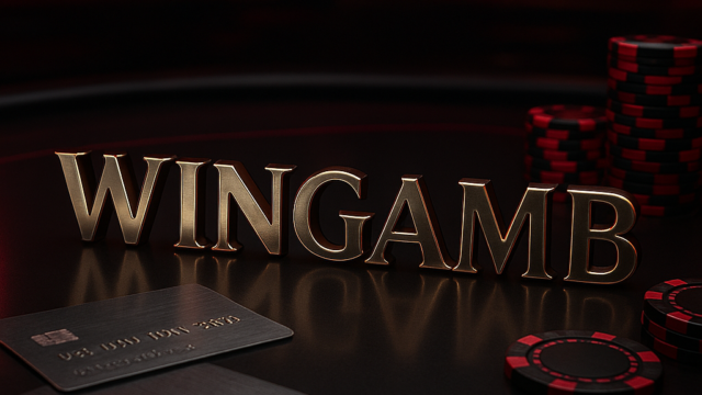 Wingamb logo on a luxury casino table with credit cards and chips, dramatic lighting