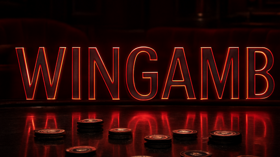Wingamb sadakat puanları avantajlarını yansıtan lüks bir casino ortamında merkezi WINGAMB yazısı