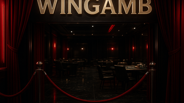 Wingamb VIP lounge entrance with luxury casino decor and illuminated Wingamb lettering