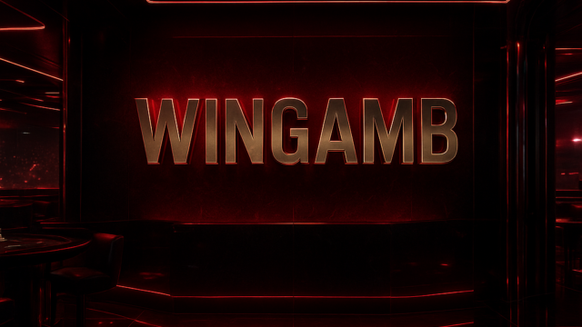Luxurious casino sportsbook with central Wingamb illuminated sign and dramatic red lighting