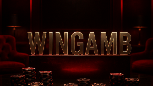 Wingambim sadakat programı için lüks bir casinoda WINGAMB yazısı, kırmızı ve siyah tonlarda