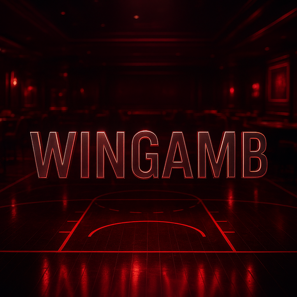 Wingamb luxury casino sportsbook scene with basketball accents and illuminated WINGAMB lettering - hero