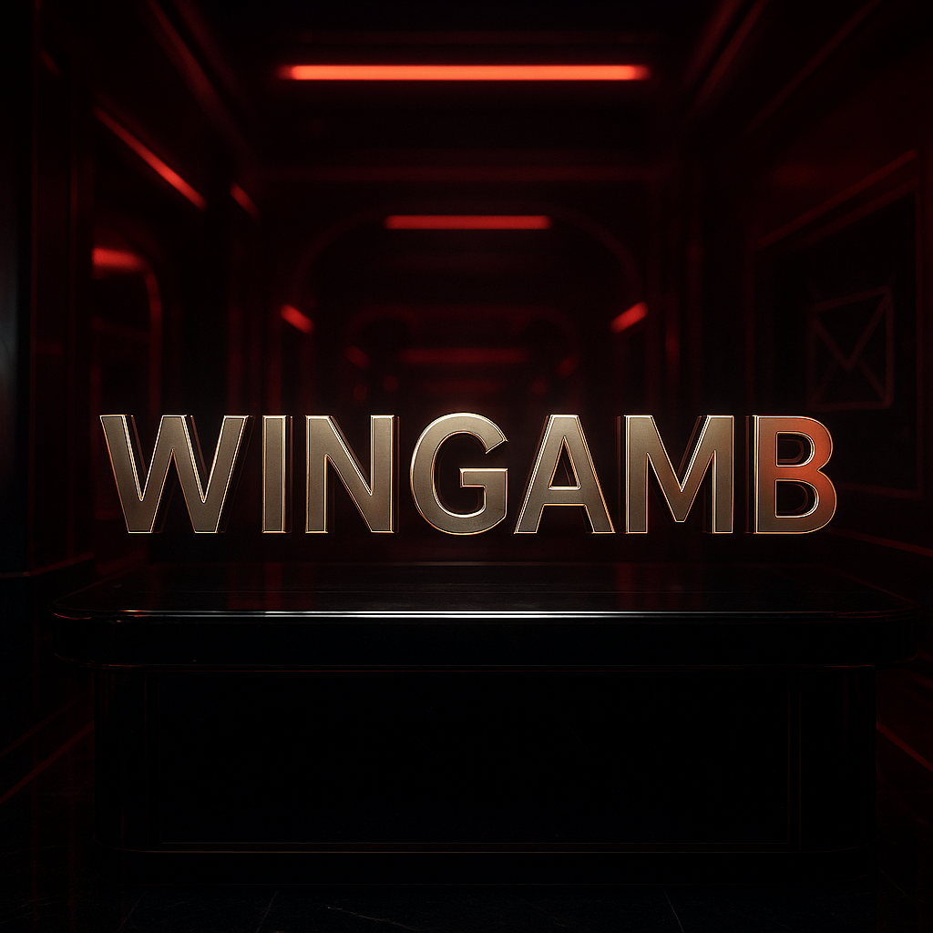 Wingamb e-posta themed luxury casino entrance with WINGAMB illuminated at the center - hero