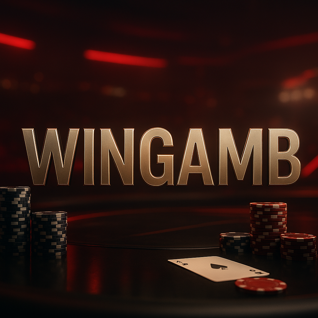 Wingamb illuminated lettering above luxury casino table with high odds betting atmosphere - hero