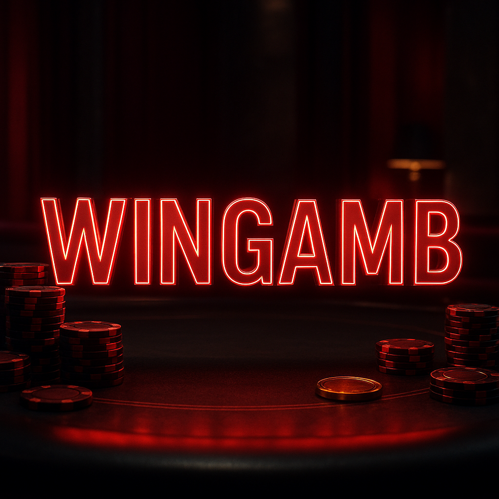 Photorealistic Wingamb casino bonus scene with metallic WINGAMB lettering and luxury chips - hero