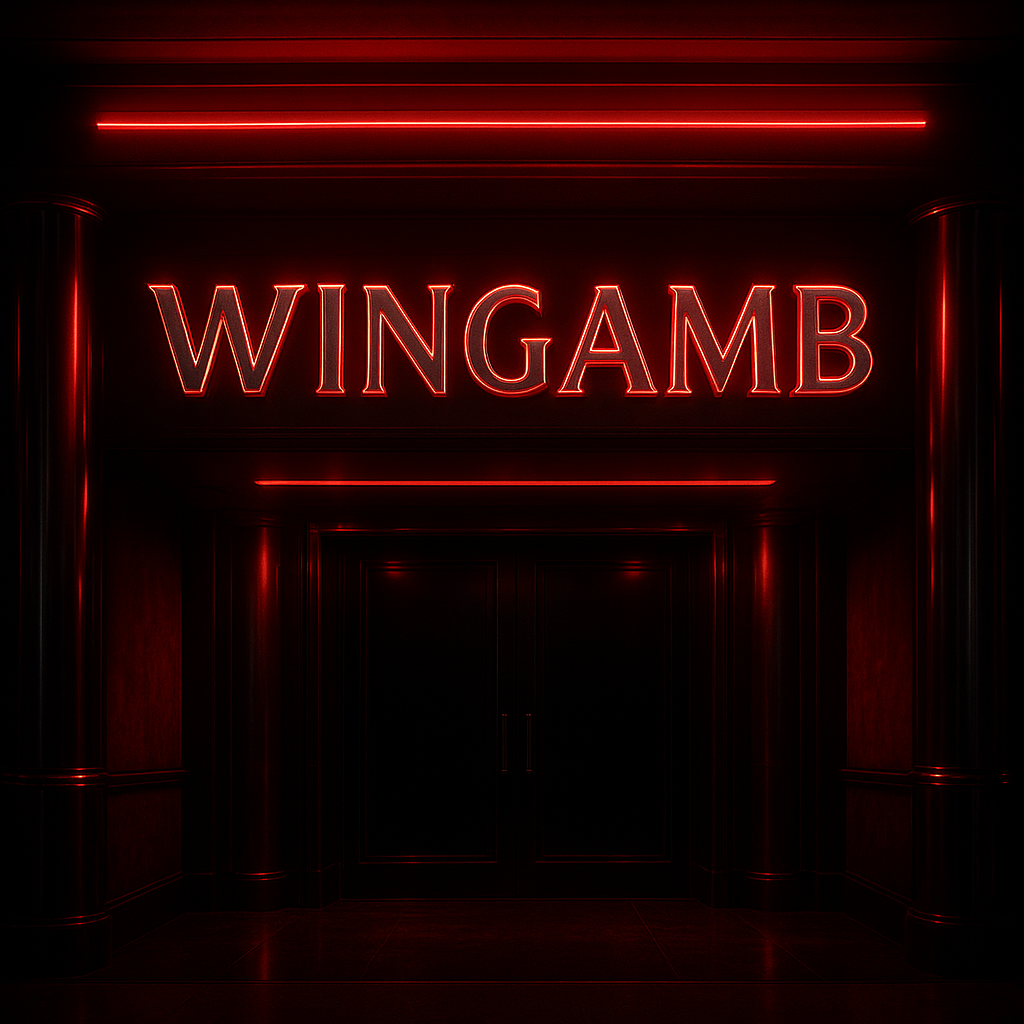 Wingamb iletişim adresi için lüks bir casino girişi, merkezde WINGAMB yazısı ile - hero