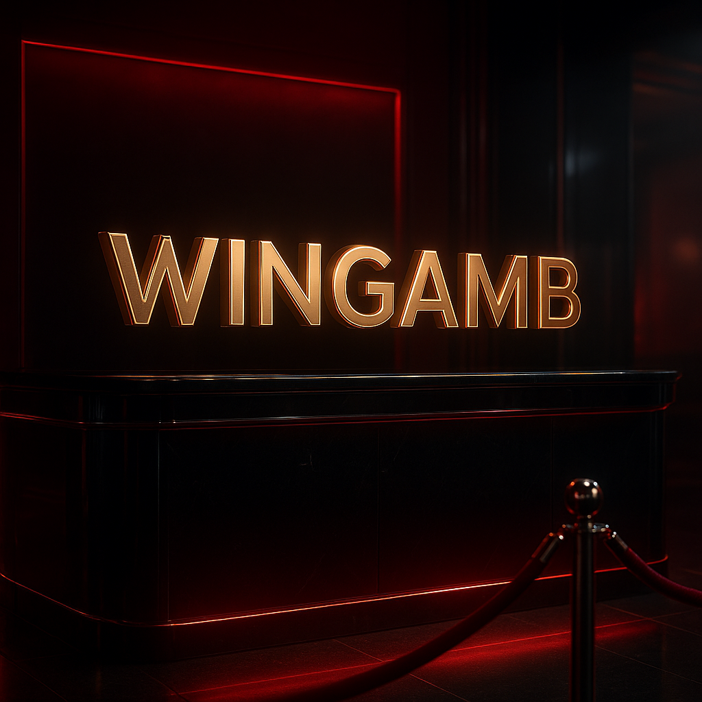 Wingamb iletişim seçeneklerini simgeleyen lüks bir casino ortamında merkezi WINGAMB yazısı - hero